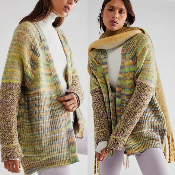 Free People Sedona Cardigan in Chocolate Lime Combo NWT Size Small $198 Oversize - Picture 1 of 4